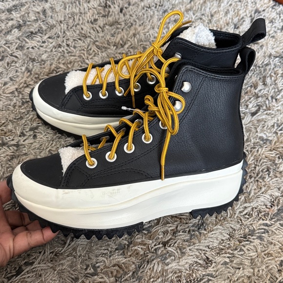 Nwob Converse Black and White High-Tops with Yellow Laces Sz M5 L7 - Picture 3 of 12